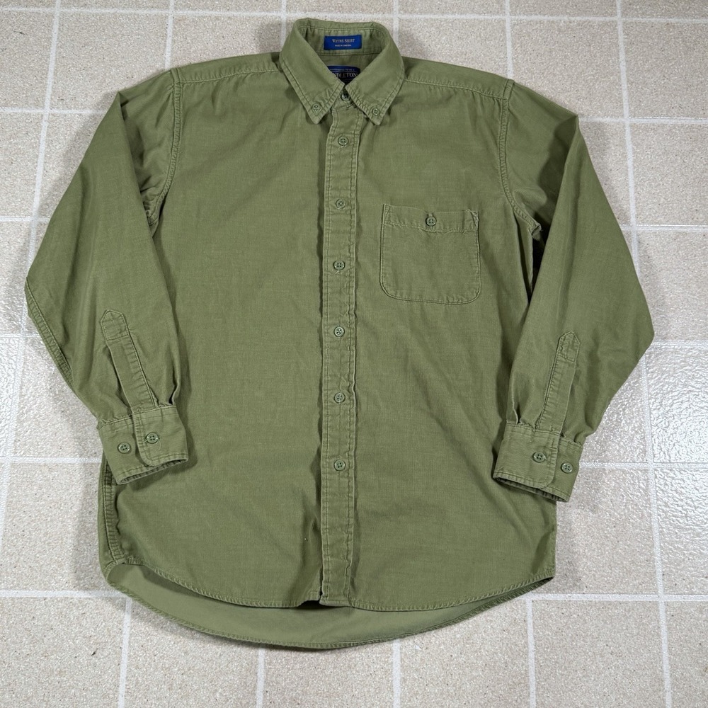 Pendleton Wayne Shirt Men's Small Button Down Corduroy Green Cabincore